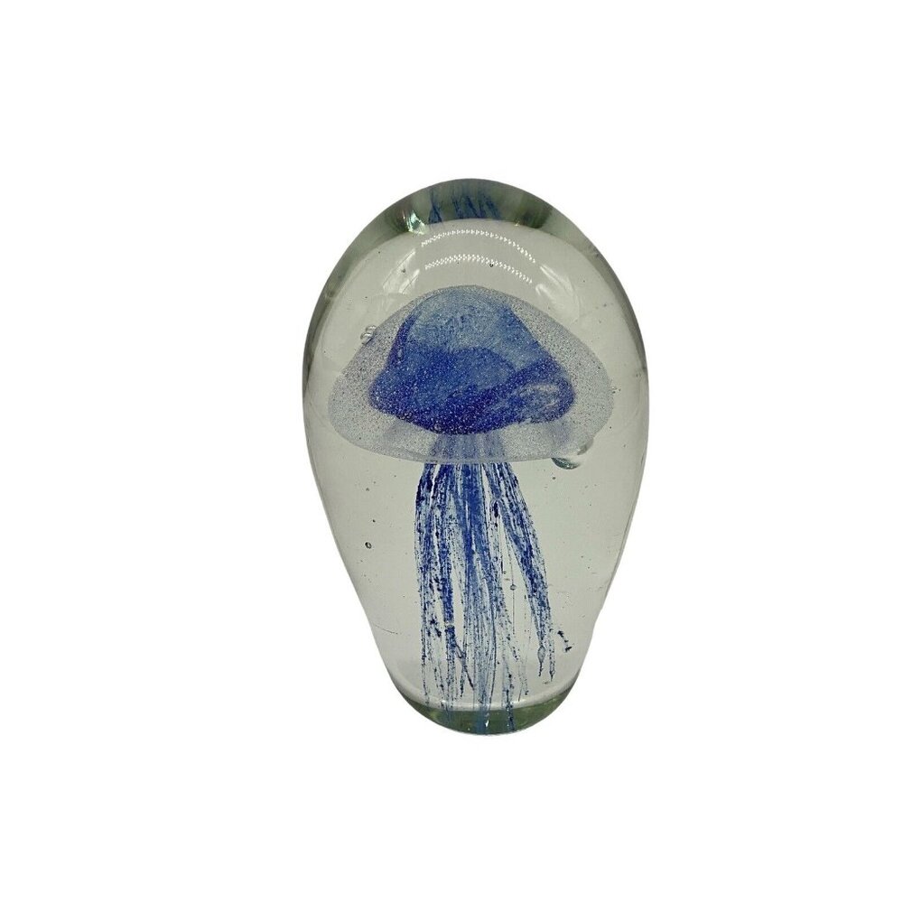 Art Glass Mouth Blown Sapphire Jellyfish Handmade 6"High Paperweight Collectible